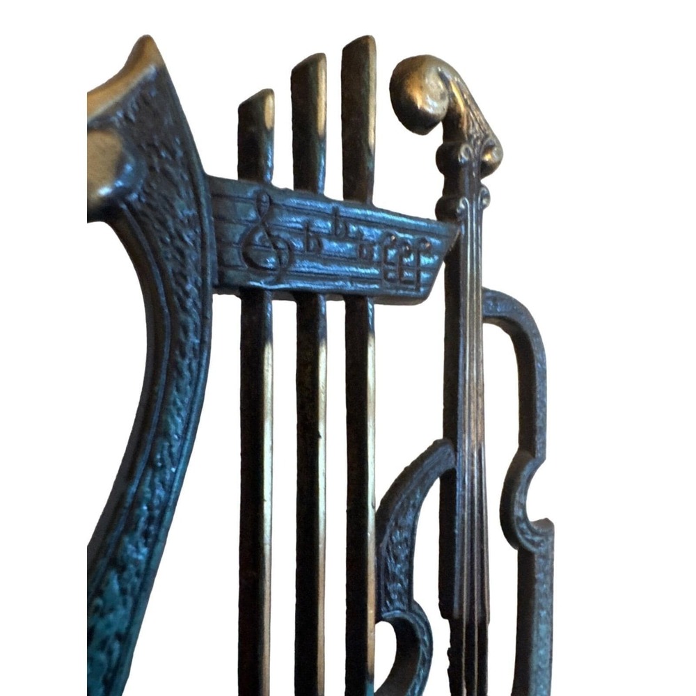 Vintage‎ Brass Musical Bookend Green Verdigris Lyre Violin Made in Israel No 474 - Picture 5 of 7